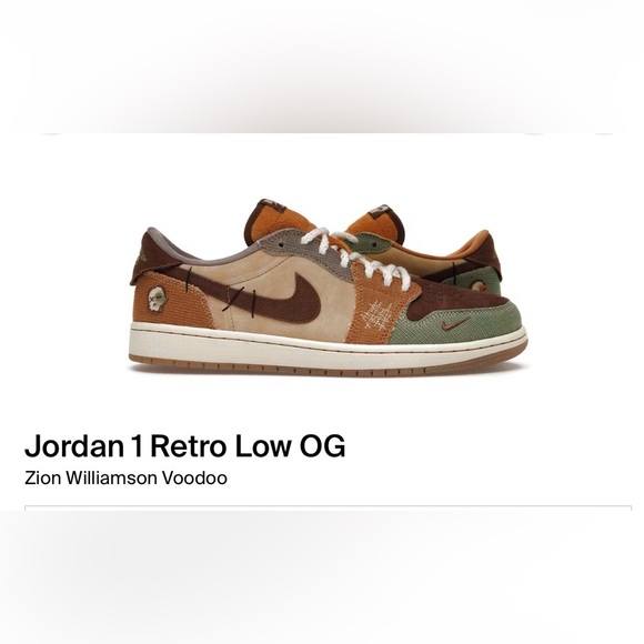 New size 13 Jordan 1 Retro Low OG Voodoo Zion Multicolor Sneakers - Picture 1 of 5
